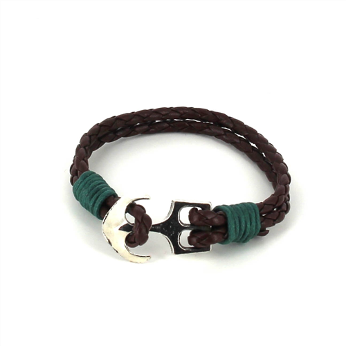 Braided Leather Bracelet with Anchor