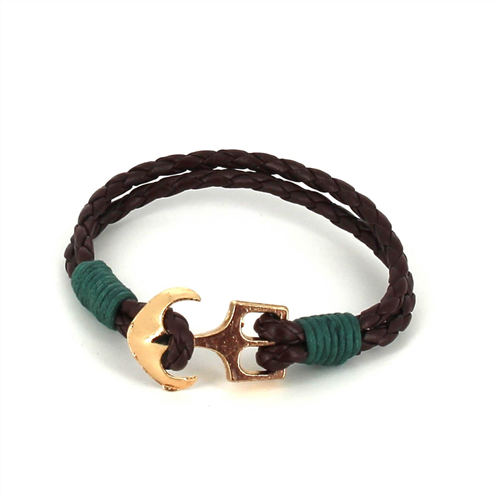 Braided Leather Bracelet with Anchor