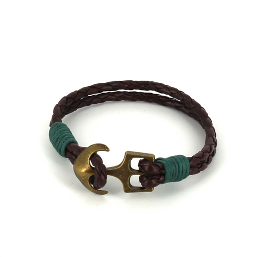 Braided Leather Bracelet with Anchor