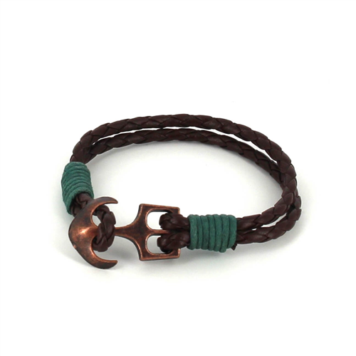 Braided Leather Bracelet with Anchor