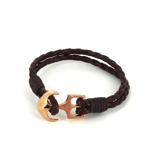 Braided Leather Bracelet with Anchor