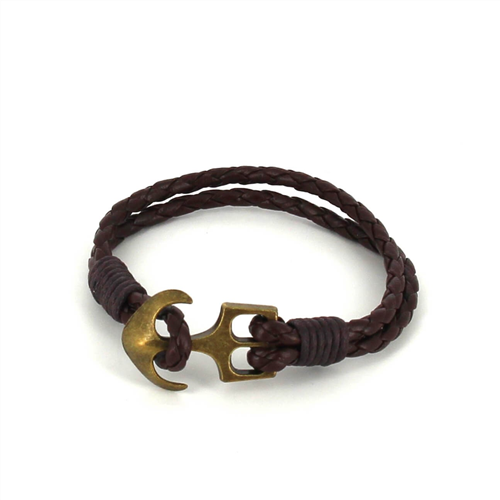 Braided Leather Bracelet with Anchor