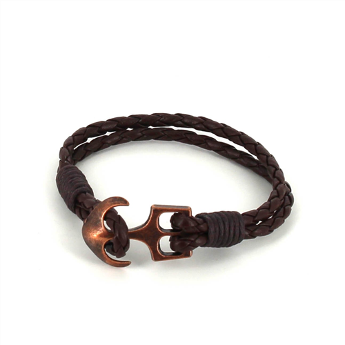 Braided Leather Bracelet with Anchor