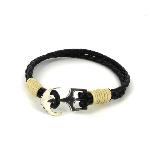 Braided Leather Bracelet with Anchor