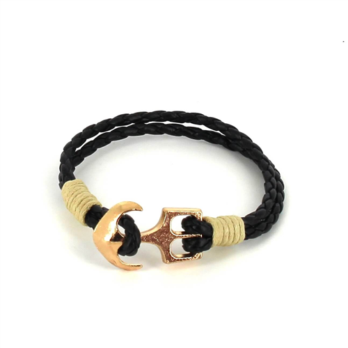 Braided Leather Bracelet with Anchor