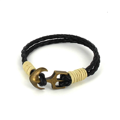 Braided Leather Bracelet with Anchor