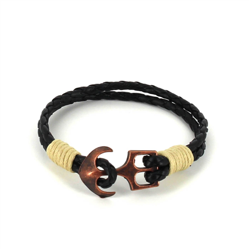 Braided Leather Bracelet with Anchor