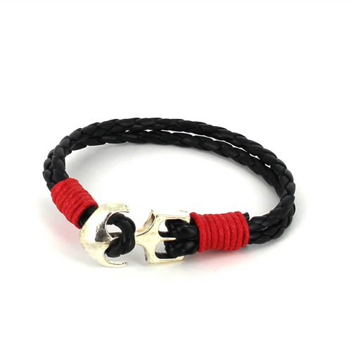 Braided Leather Bracelet with Anchor
