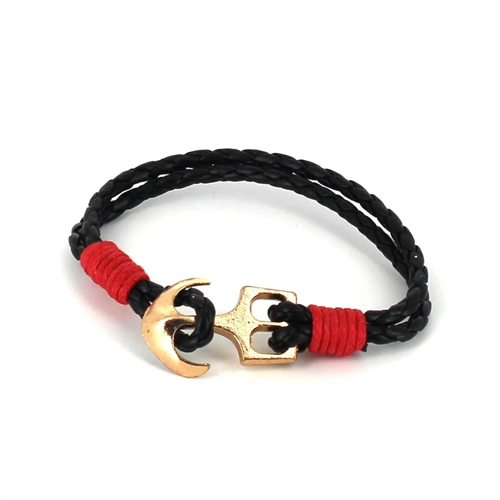 Braided Leather Bracelet with Anchor