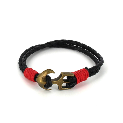 Braided Leather Bracelet with Anchor
