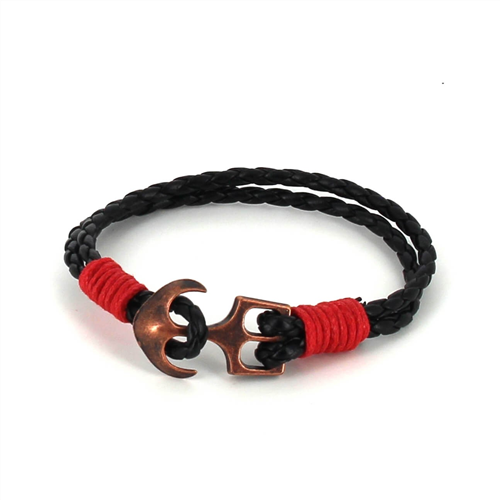 Braided Leather Bracelet with Anchor