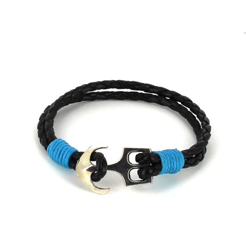 Braided Leather Bracelet with Anchor