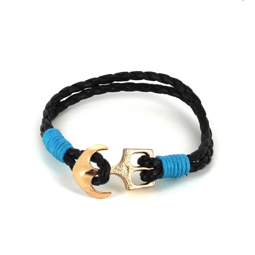 Braided Leather Bracelet with Anchor