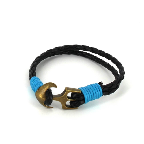 Braided Leather Bracelet with Anchor