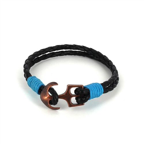 Braided Leather Bracelet with Anchor