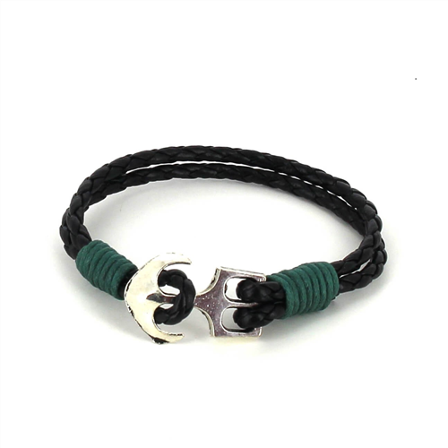 Braided Leather Bracelet with Anchor
