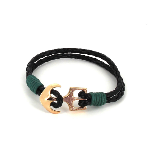 Braided Leather Bracelet with Anchor