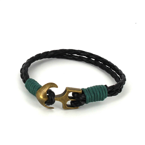 Braided Leather Bracelet with Anchor