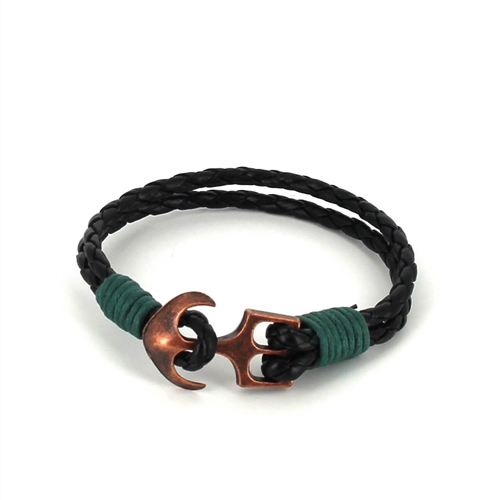 Braided Leather Bracelet with Anchor