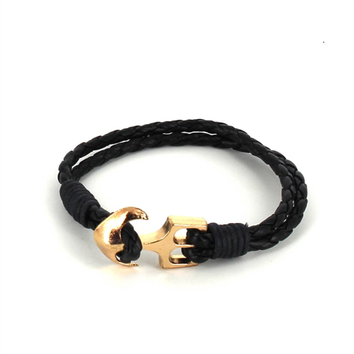 Braided Leather Bracelet with Anchor