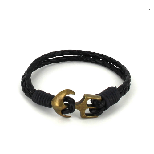 Braided Leather Bracelet with Anchor