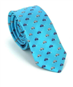 Narrow Tie with Blue Car Motifs