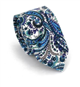 Narrow White and Blue Paisley Tie