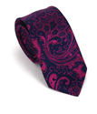 Narrow Paisley Tie in Fuchsia and Navy Blue