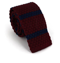 Crimson Knit Tie with Blue Stripes
