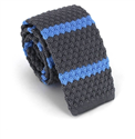 Grey Knit Tie with Blue Stripes