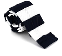 White and Dark Blue Striped Knit Tie
