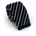 Diagonal Stripe Knit Tie in Navy Blue and White