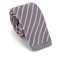 Diagonal Striped Knit Tie in Grey and Pink