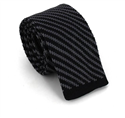 Diagonal Striped Knit Tie in Black and Grey