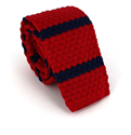 Red Knit Tie with Blue Stripes