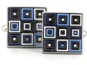 Square Enamel Cufflinks with Checkered Pattern