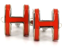Orange Enamel H Cufflinks