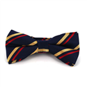 Deep Navy Blue Bow Tie with Red and Gold Stripes