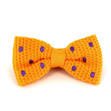 Yellow Knitted Bow Tie with Purple Polka Dots