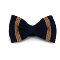 Dark Navy Blue Knitted Bow Tie with Brown Stripes