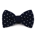 Blue Knitted Bow Tie with White Dots