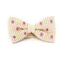 Beige Knit Bow Tie with Lilac Polka Dots