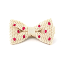 Beige Knit Bow Tie with Magenta Polka Dots