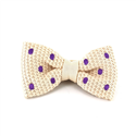 Beige Knit Bow Tie with Purple Polka Dots