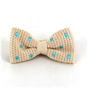 Beige Knitted Bow Tie with Turquoise Polka Dots