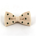 Beige Knitted Bow Tie with Dark Green Polka Dots