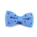 Sky Blue Knit Bow Tie with Purple Polka Dots