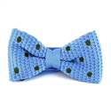 Sky Blue Knitted Bow Tie with Dark Green Polka Dots