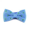 Sky Blue Knitted Bow Tie with Green Polka Dots