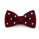 Crimson Knit Bow Tie with Turquoise Polka Dots